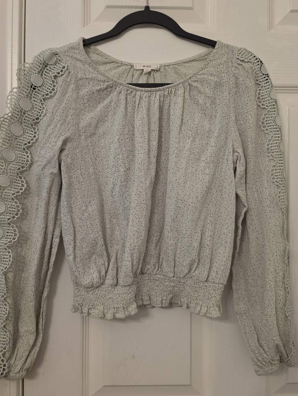 MINE Pale Mint Eyelet Lace Long Sleeve Blouse